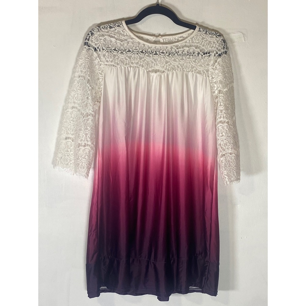 Pink Purple Ombre Lace‎ Sleeve Shift Dress Cottagecore Romantic Boho Feminine